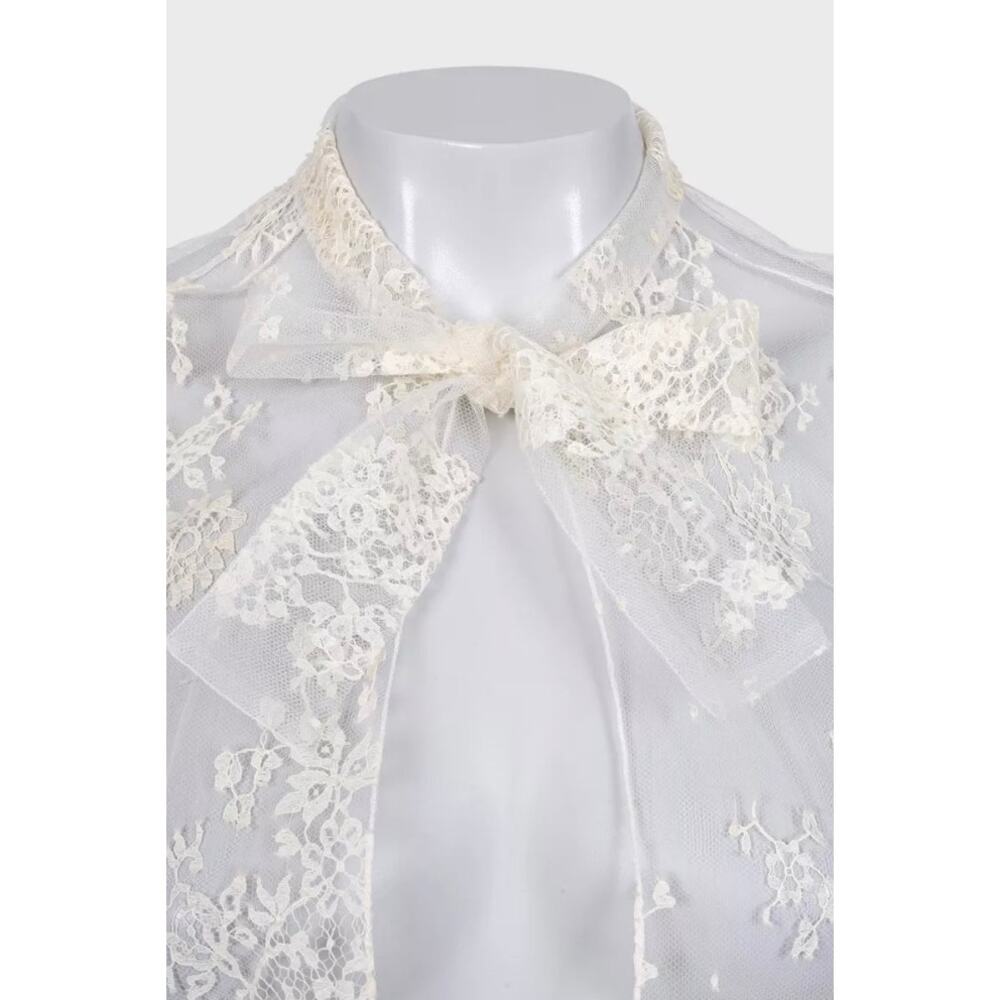 Christian Dior Vintage White Sheer Tie Neck Blouse Long Sleeve S - Picture 4 of 5